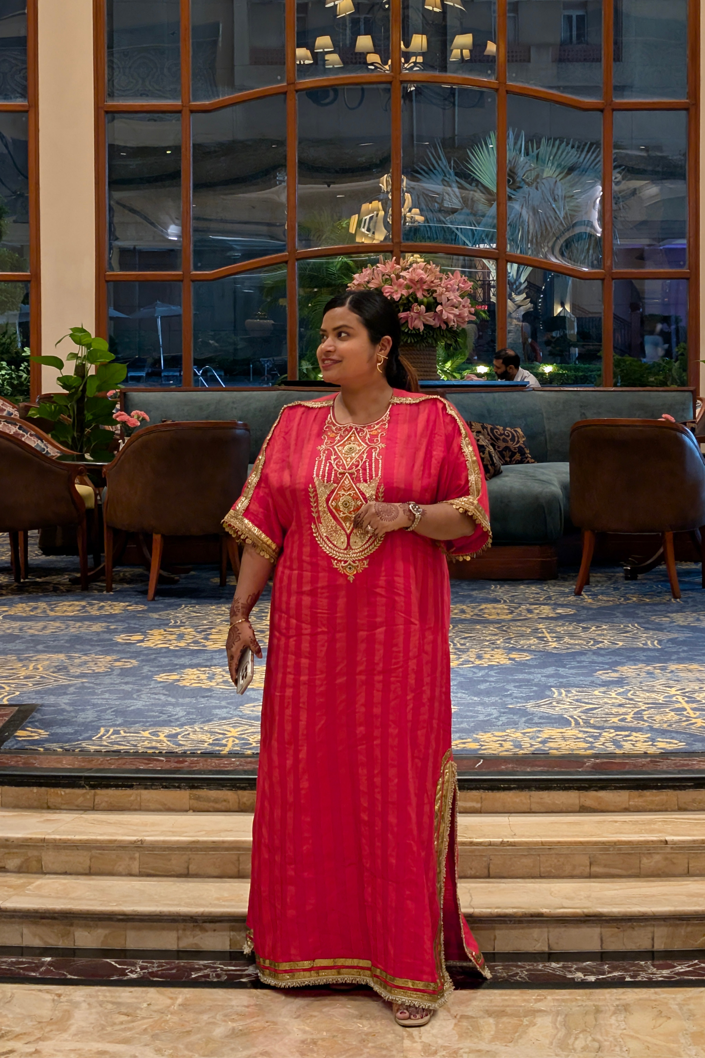 Neeranjali Fuschia Pink Embroidered Silk Kaftan