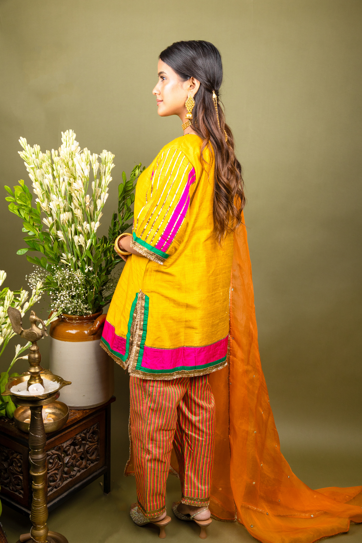 Aabha Mustard Yellow Silk Embroidered Kurta Set