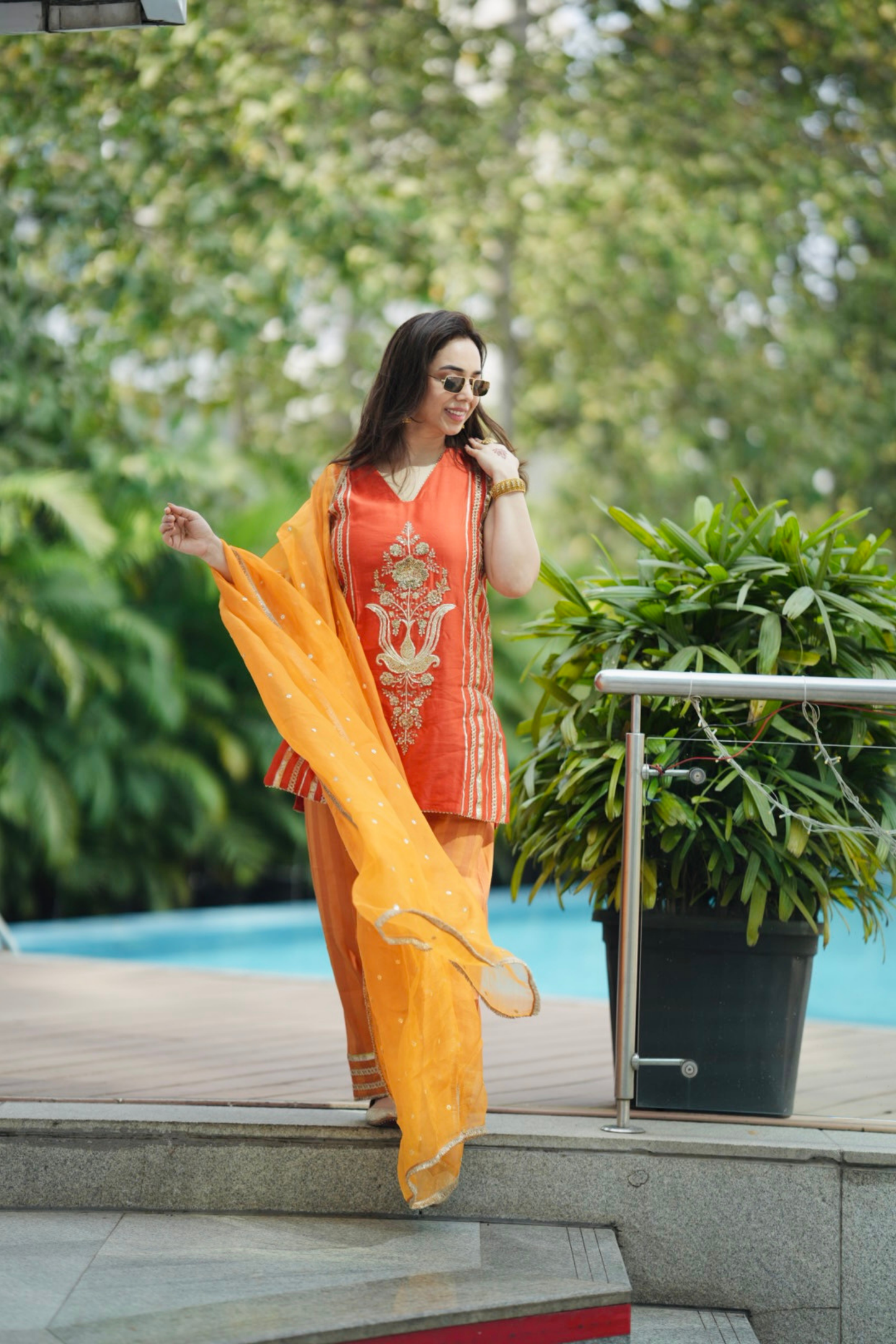 Kesarika Orange Silk Chanderi Embroidered Kurta Set