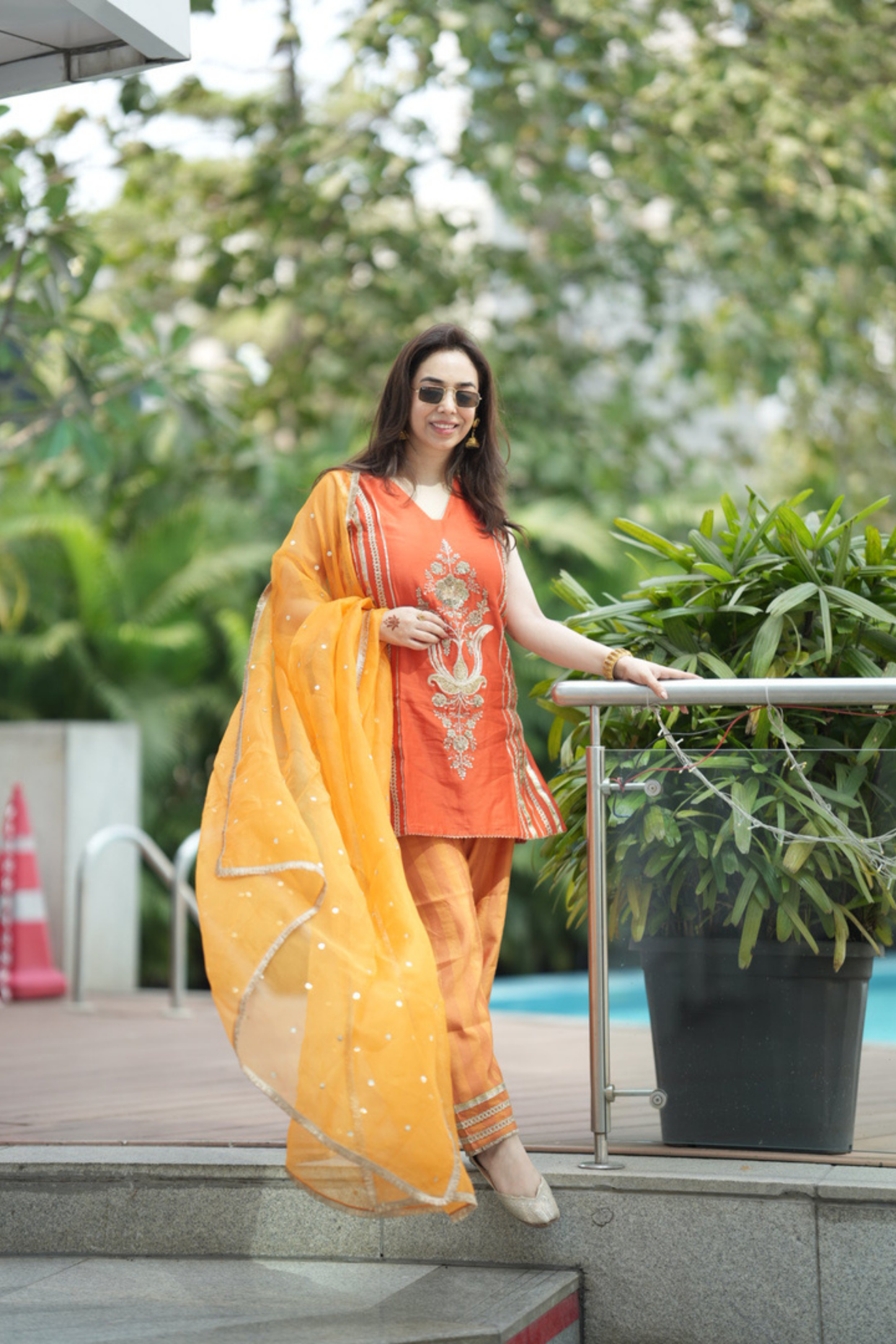 Kesarika Orange Silk Chanderi Embroidered Kurta Set