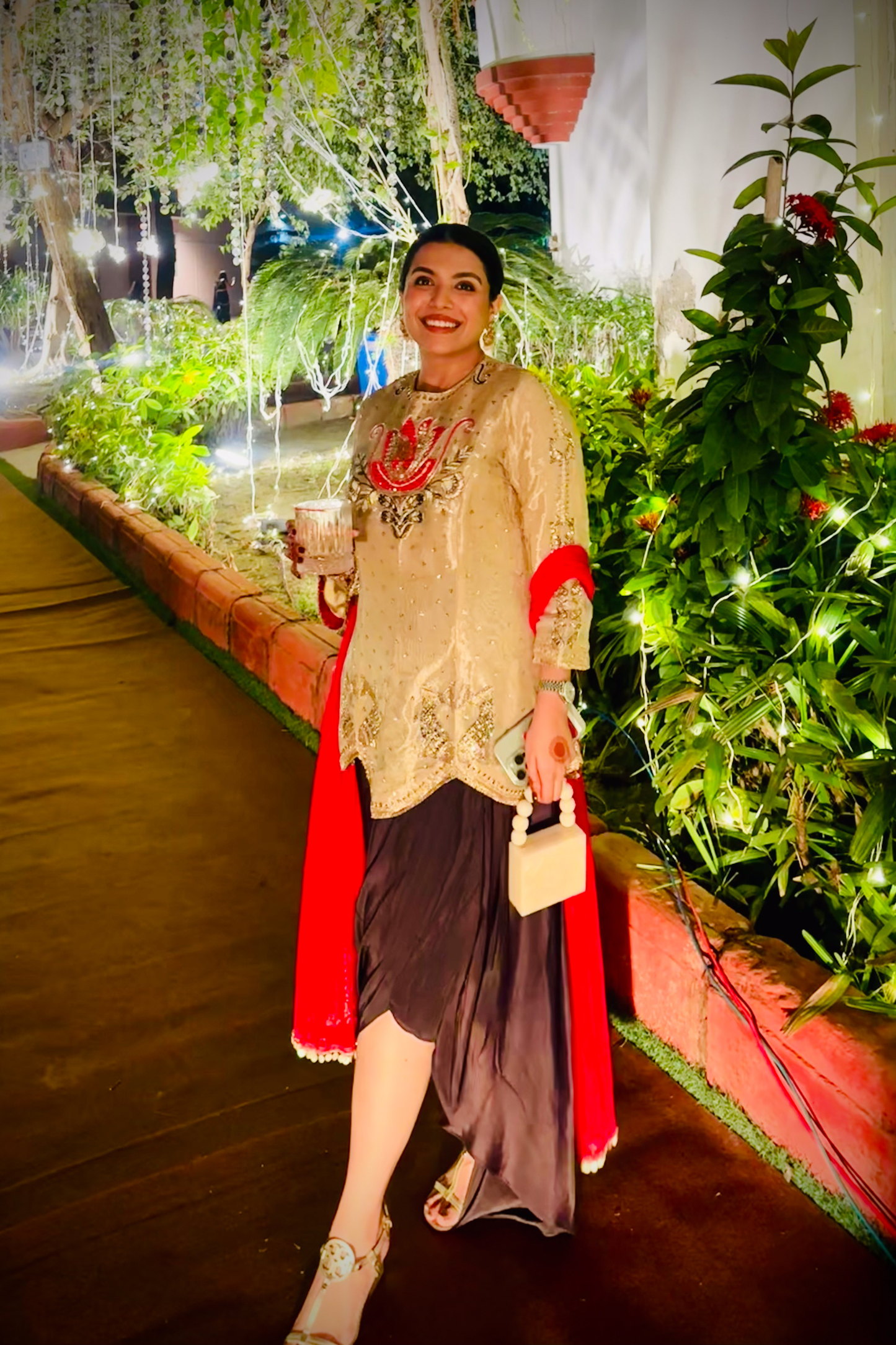 Khudrang Gold Embroidered Tissue Indo-Western Kurta Set