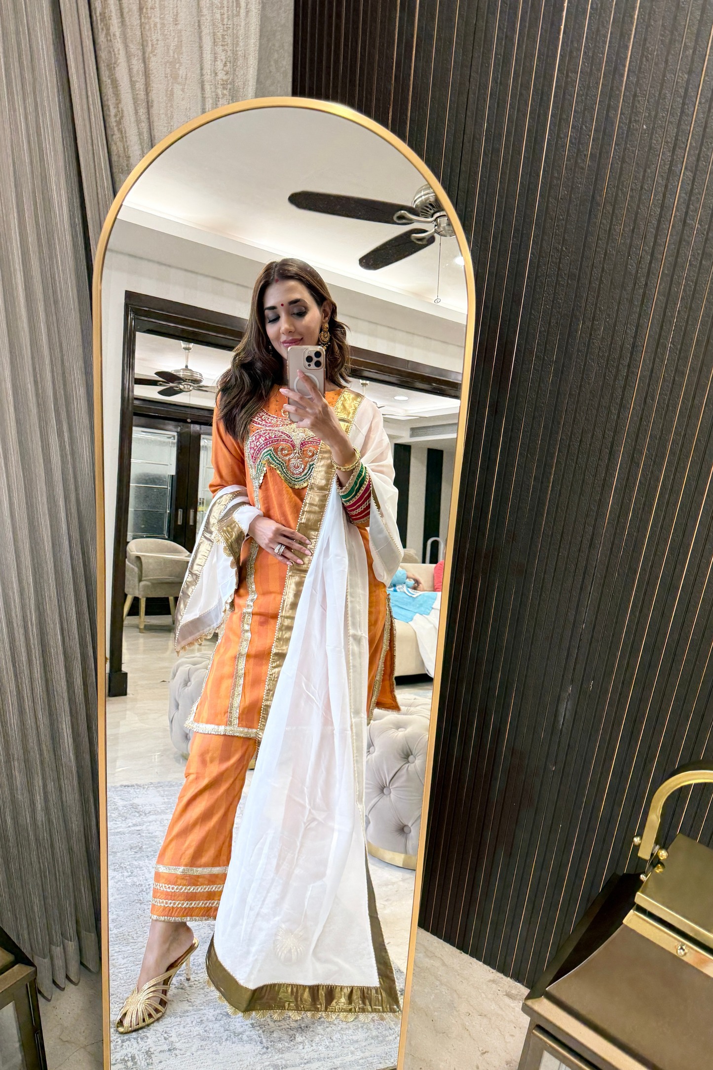 Saajrang Orange Silk Embroidered Kurta Set