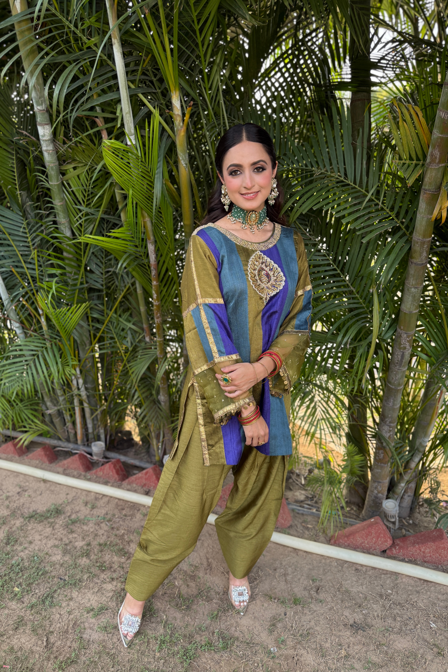 Rangpankh Olive Silk Embroidered Kurta Set