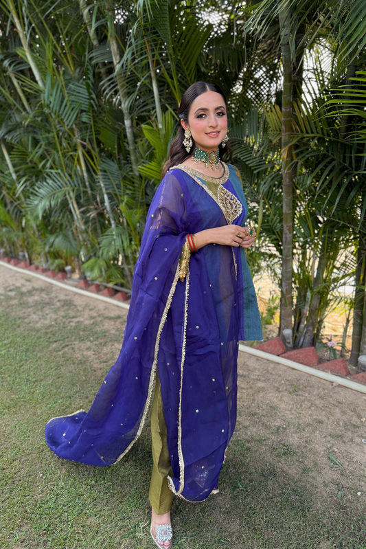 Rangpankh Olive Silk Embroidered Kurta Set