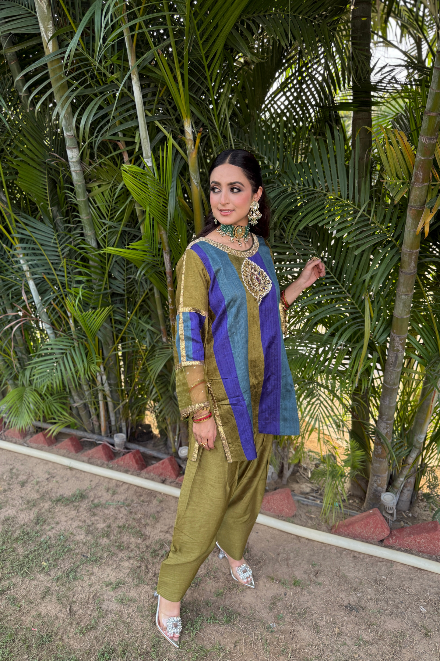 Rangpankh Olive Silk Embroidered Kurta Set