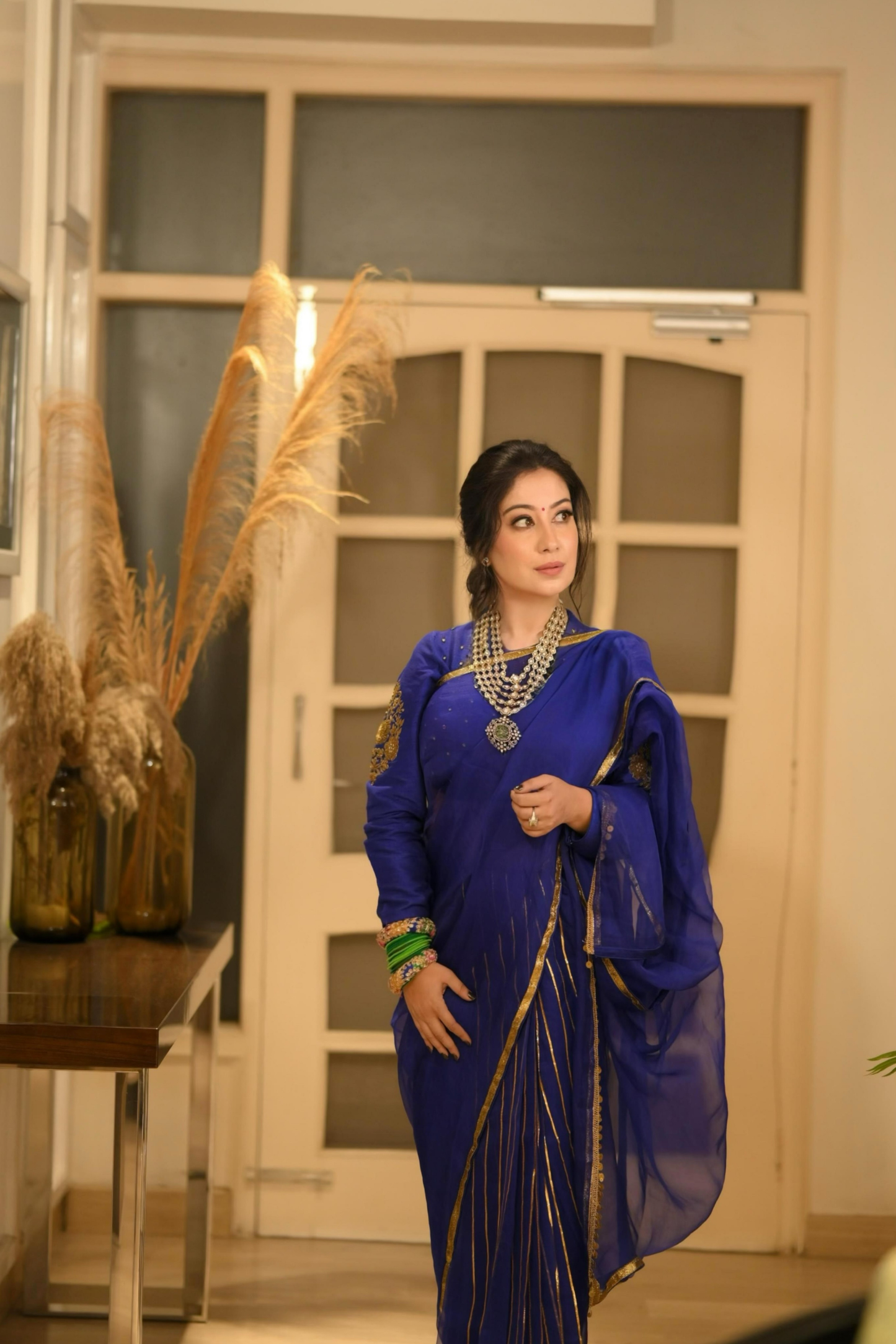 Neeltara Magnetic Blue Embroidered Saree Set