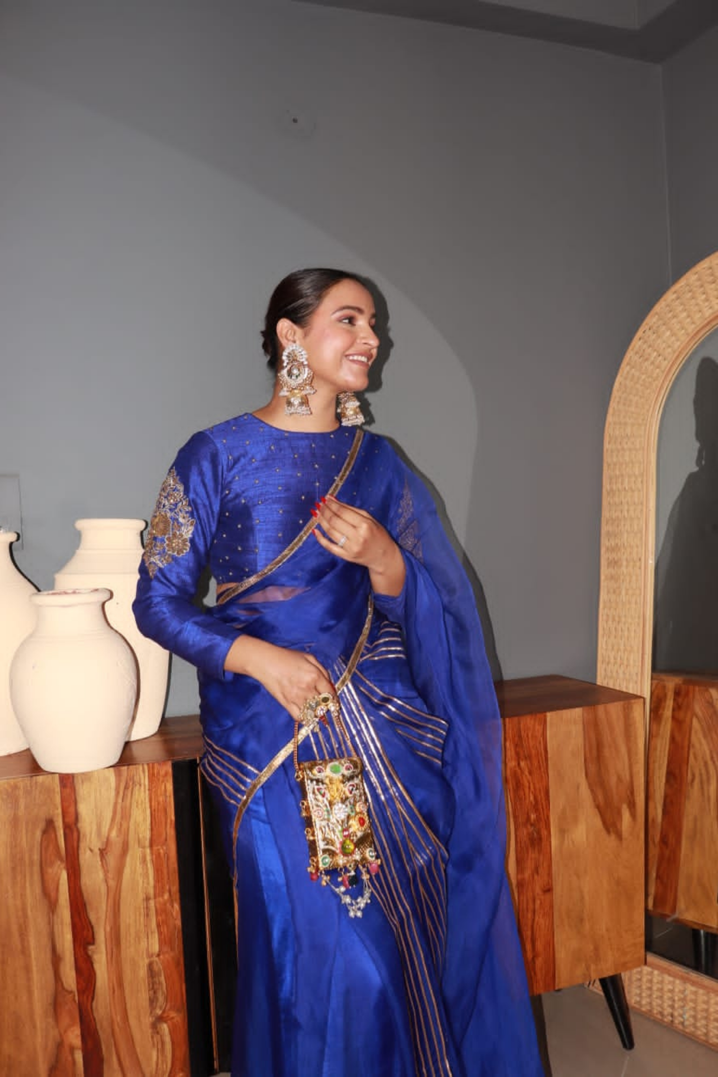 Neeltara Magnetic Blue Embroidered Saree Set