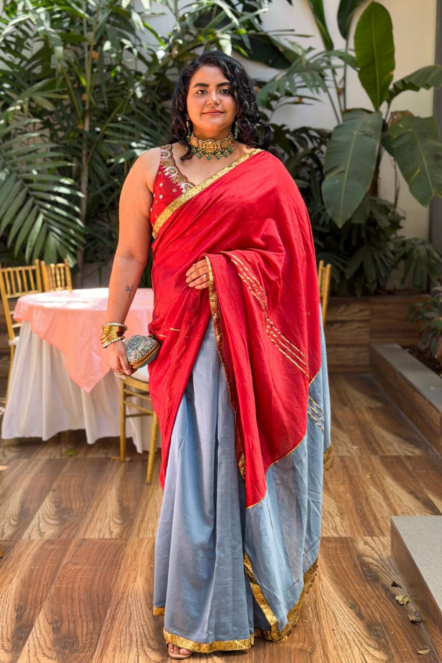 Ruhgul Maroon Embroidered Saree Set