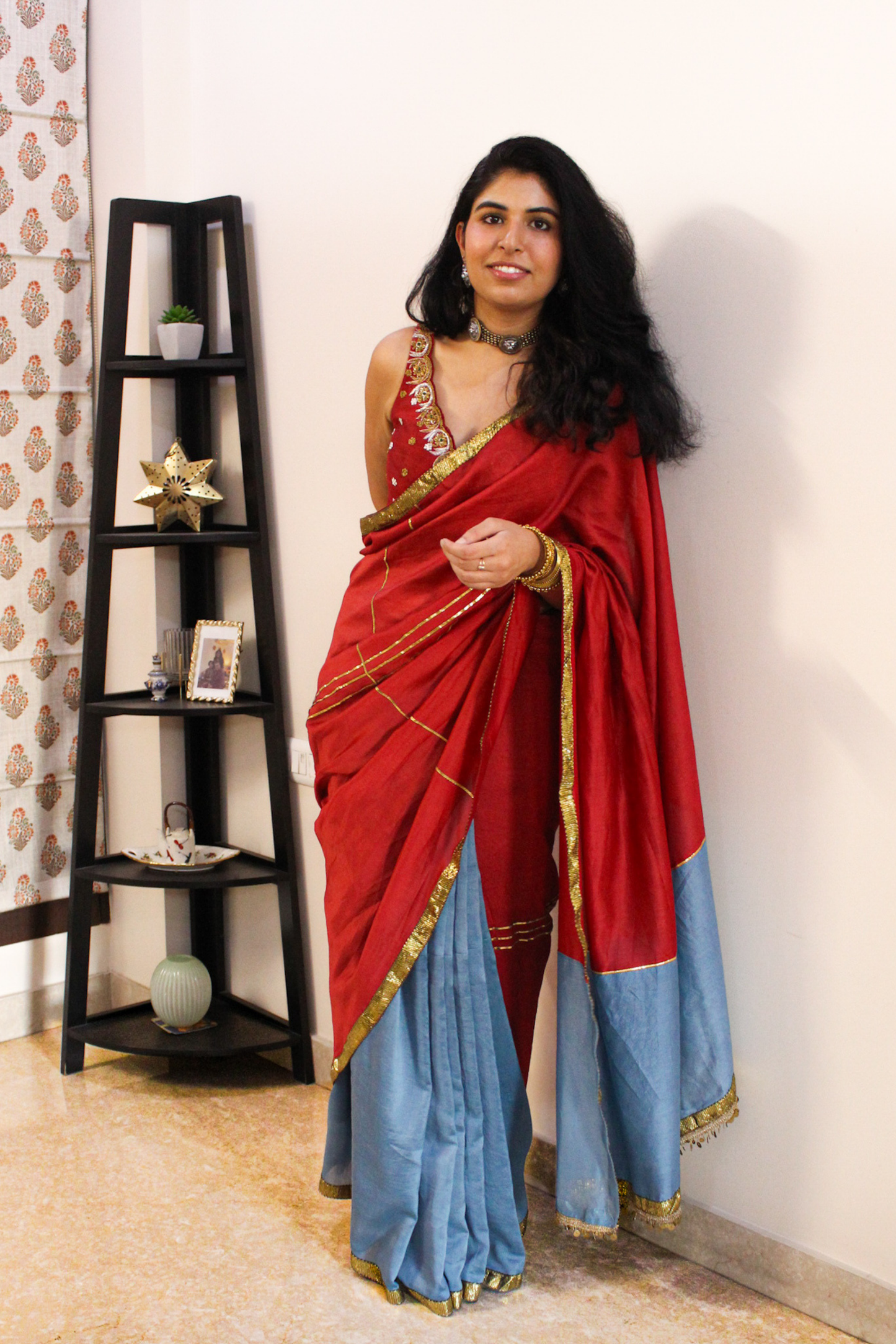 Ruhgul Maroon Embroidered Saree Set