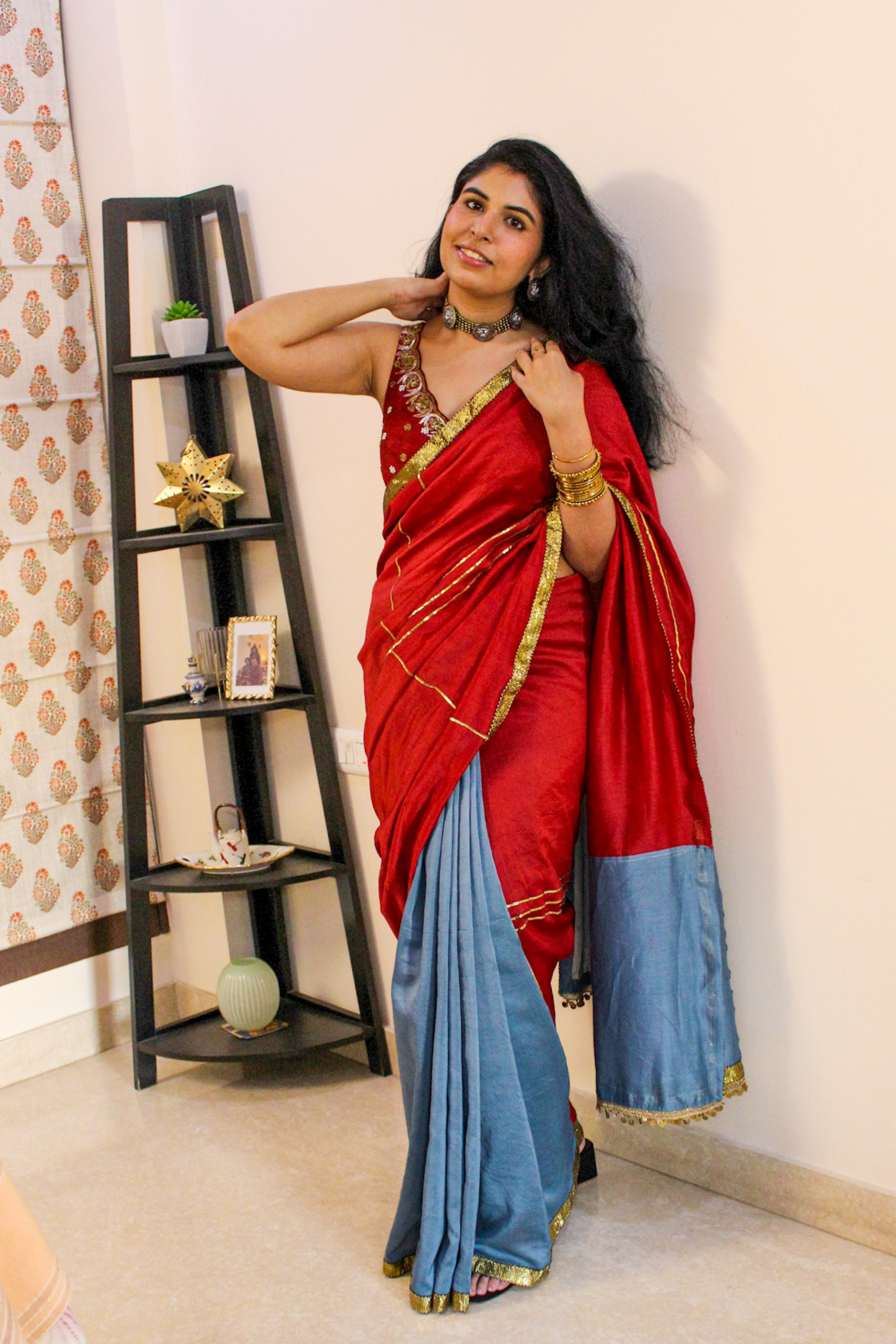 Ruhgul Maroon Embroidered Saree Set