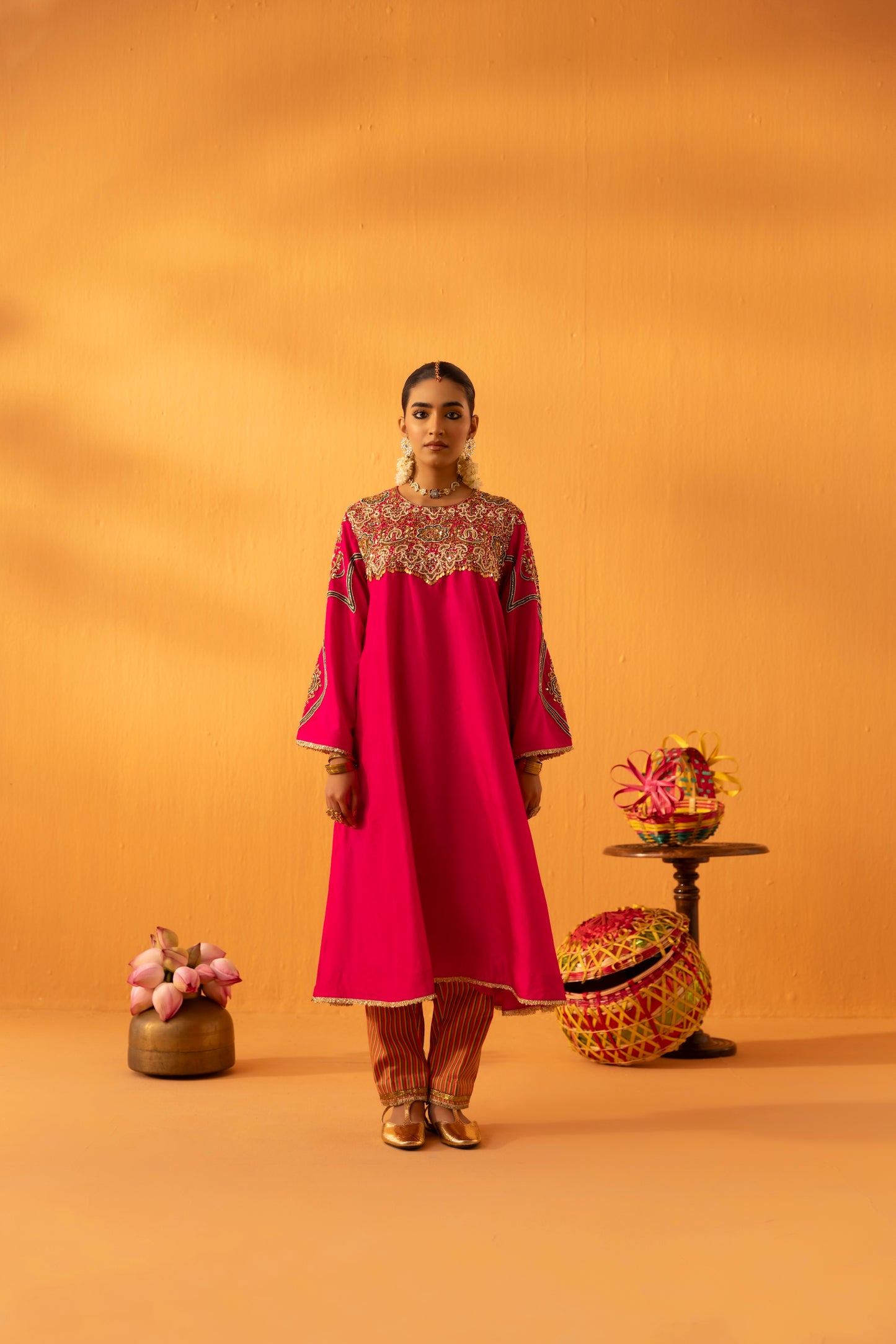 Baagerani Rani Pink Silk Embroidered Kurta Set