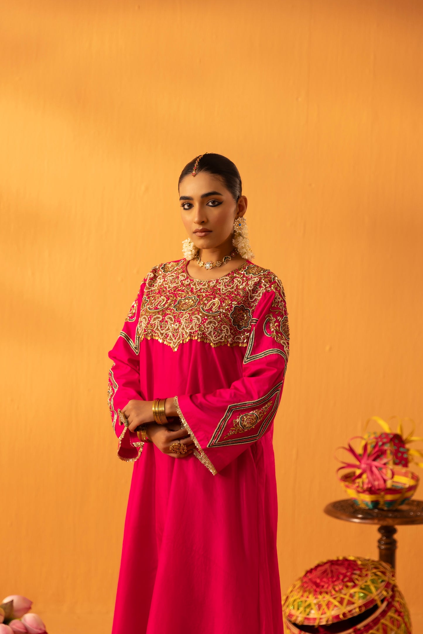 Baagerani Rani Pink Silk Embroidered Kurta Set