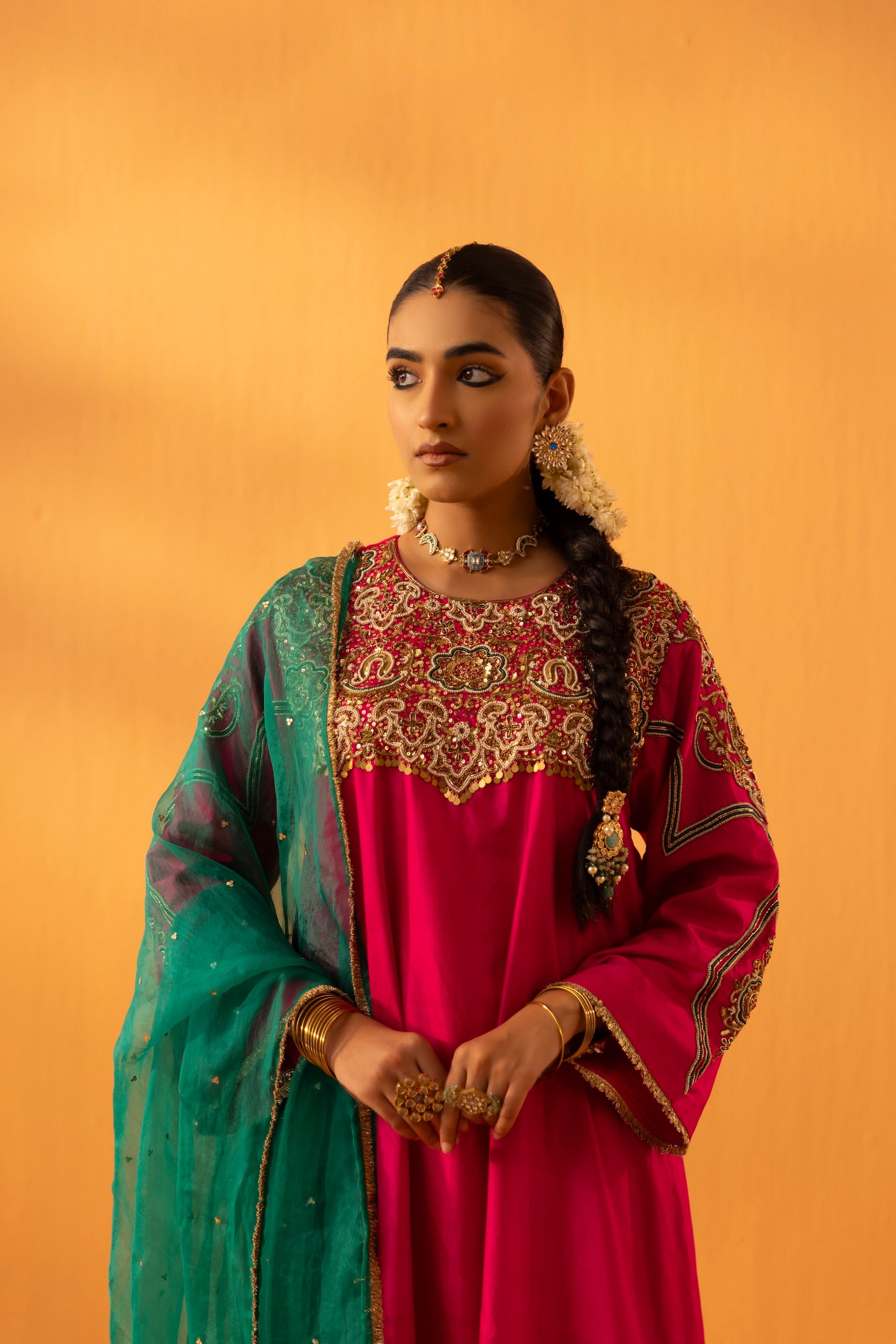 Baagerani Rani Pink Silk Embroidered Kurta Set