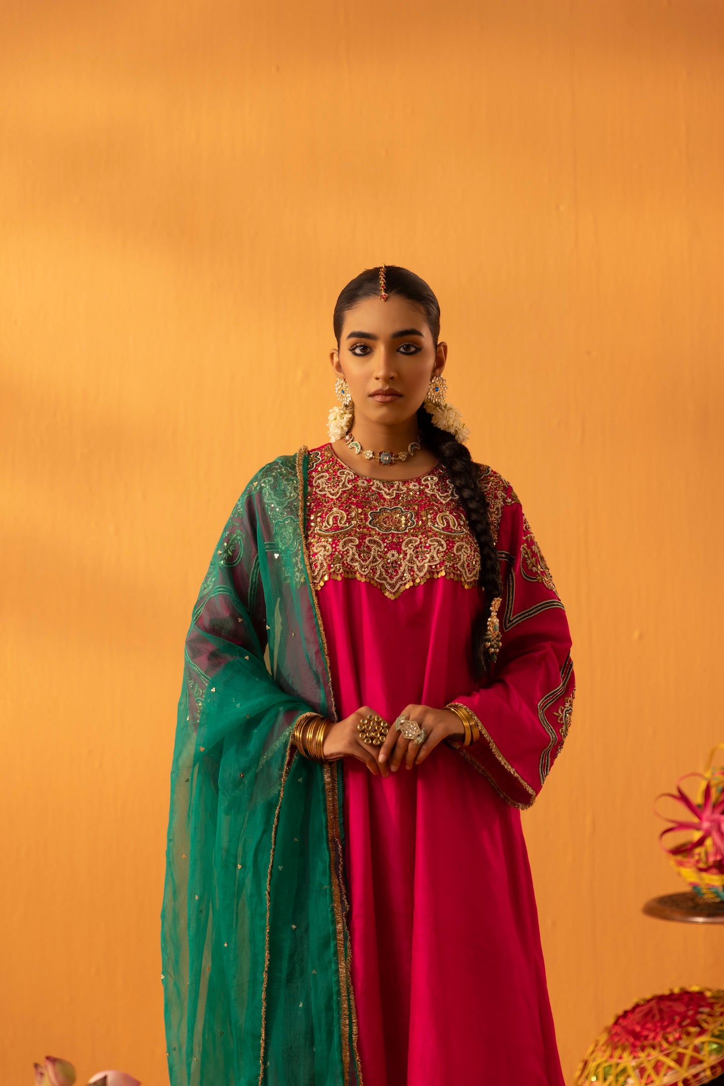 Baagerani Rani Pink Silk Embroidered Kurta Set