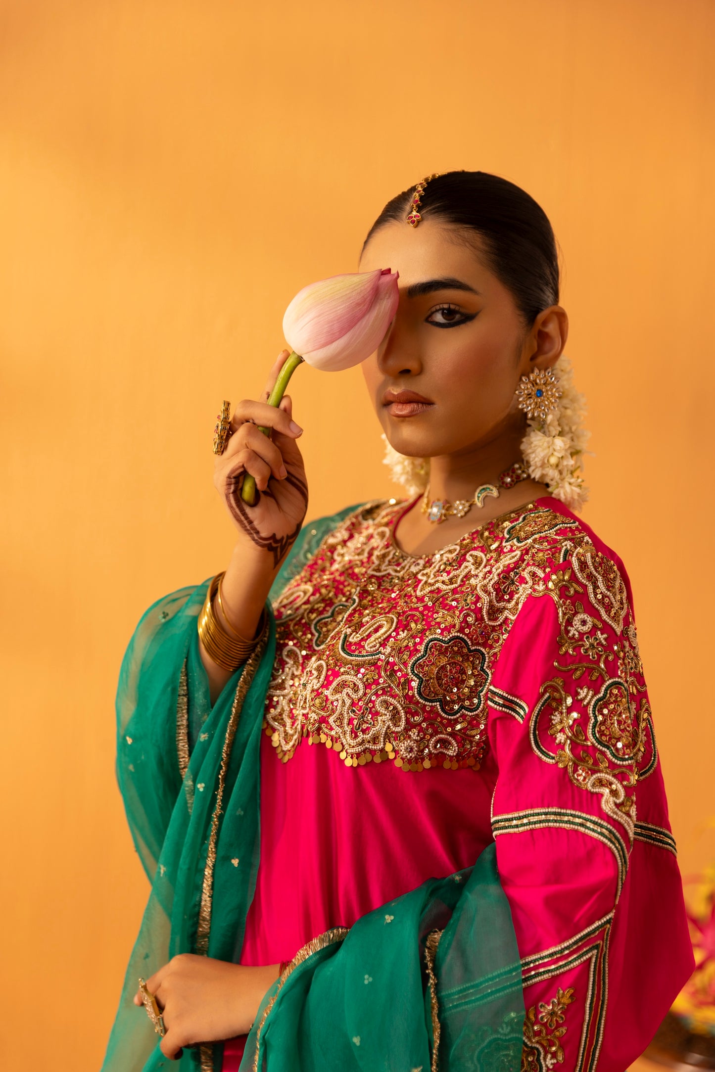 Baagerani Rani Pink Silk Embroidered Kurta Set
