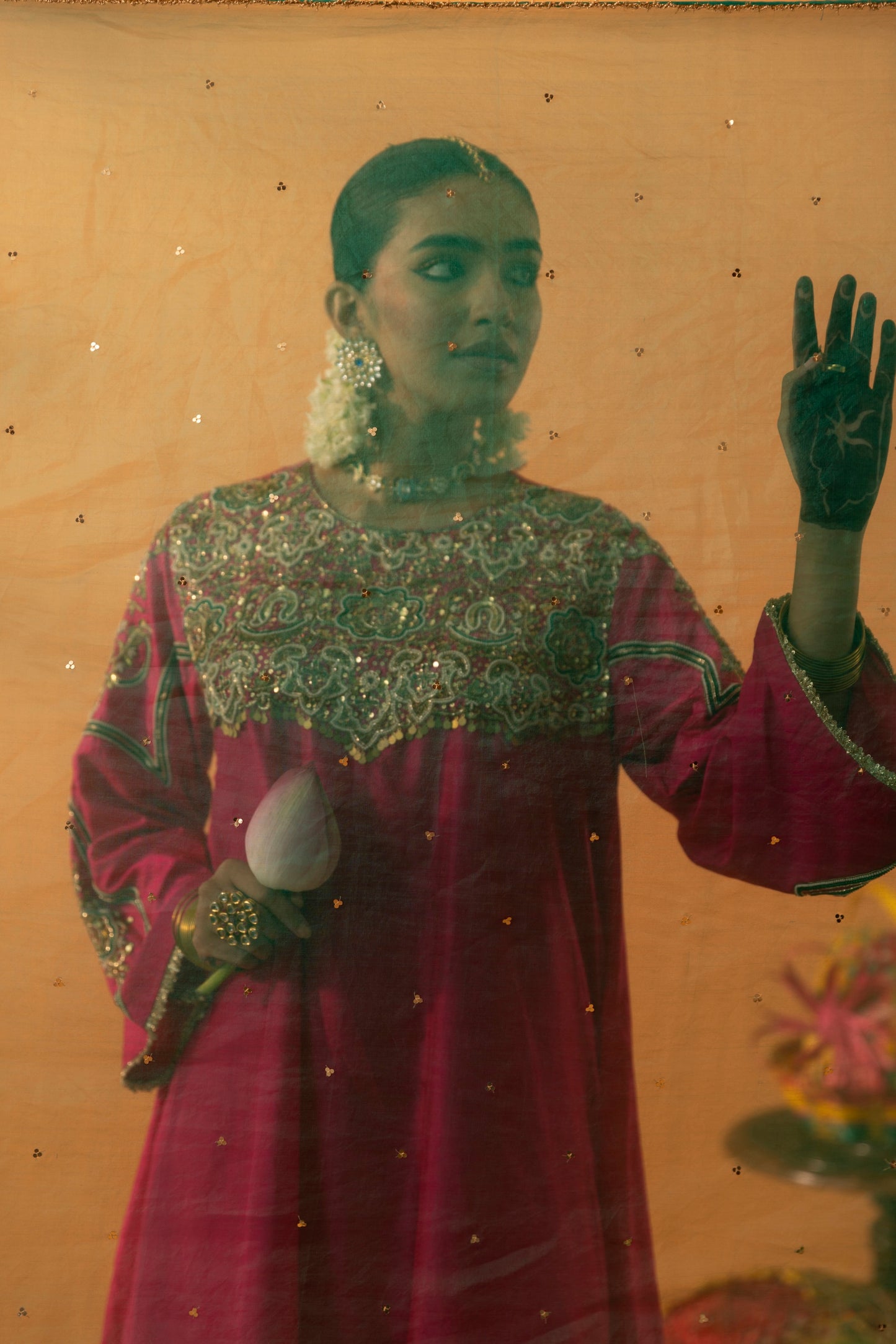 Baagerani Rani Pink Silk Embroidered Kurta Set
