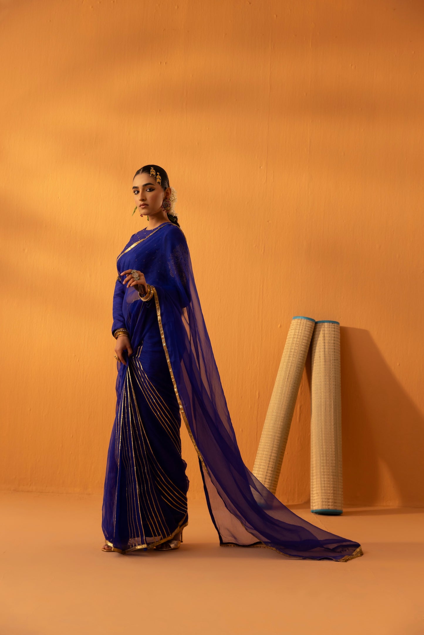 Neeltara Magnetic Blue Embroidered Saree Set