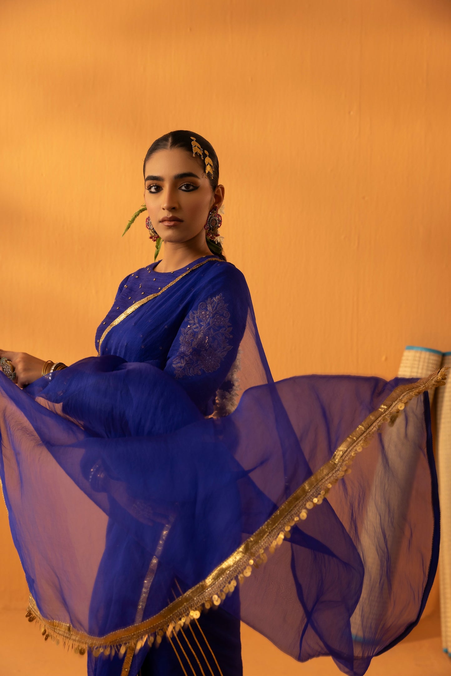 Neeltara Magnetic Blue Embroidered Saree Set