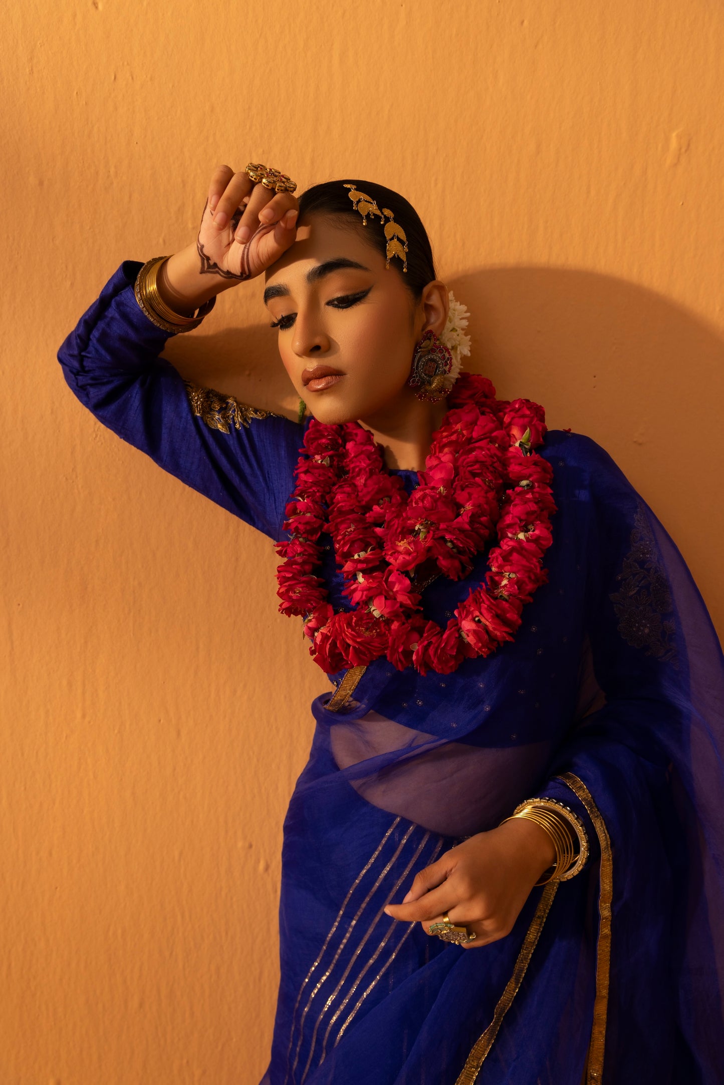 Neeltara Magnetic Blue Embroidered Saree Set