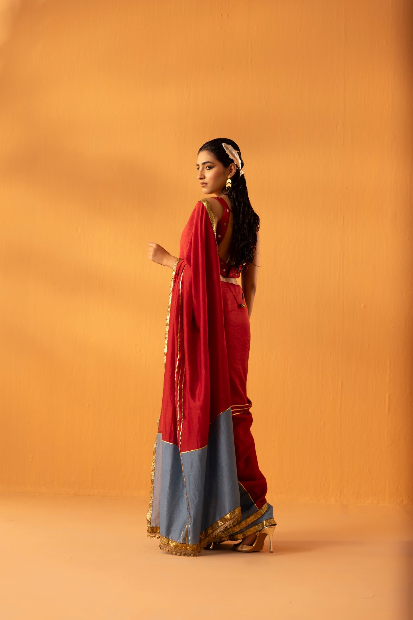 Ruhgul Maroon Embroidered Saree Set