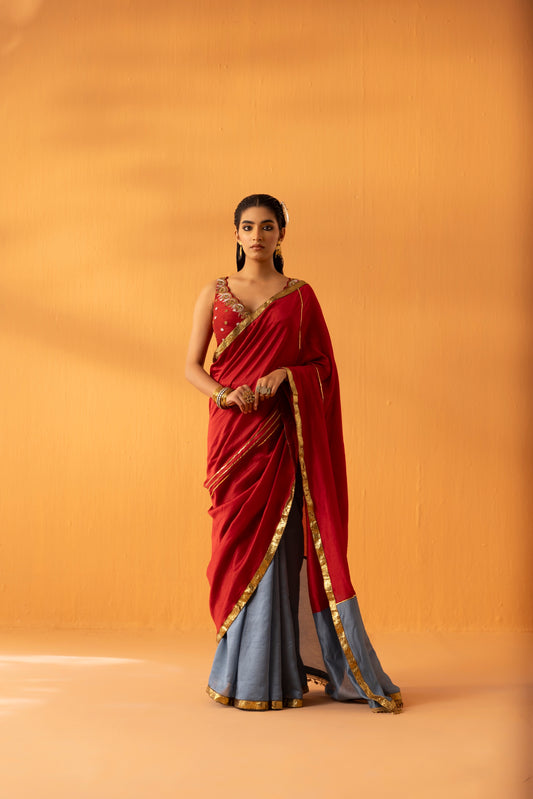 Ruhgul Maroon Embroidered Saree Set