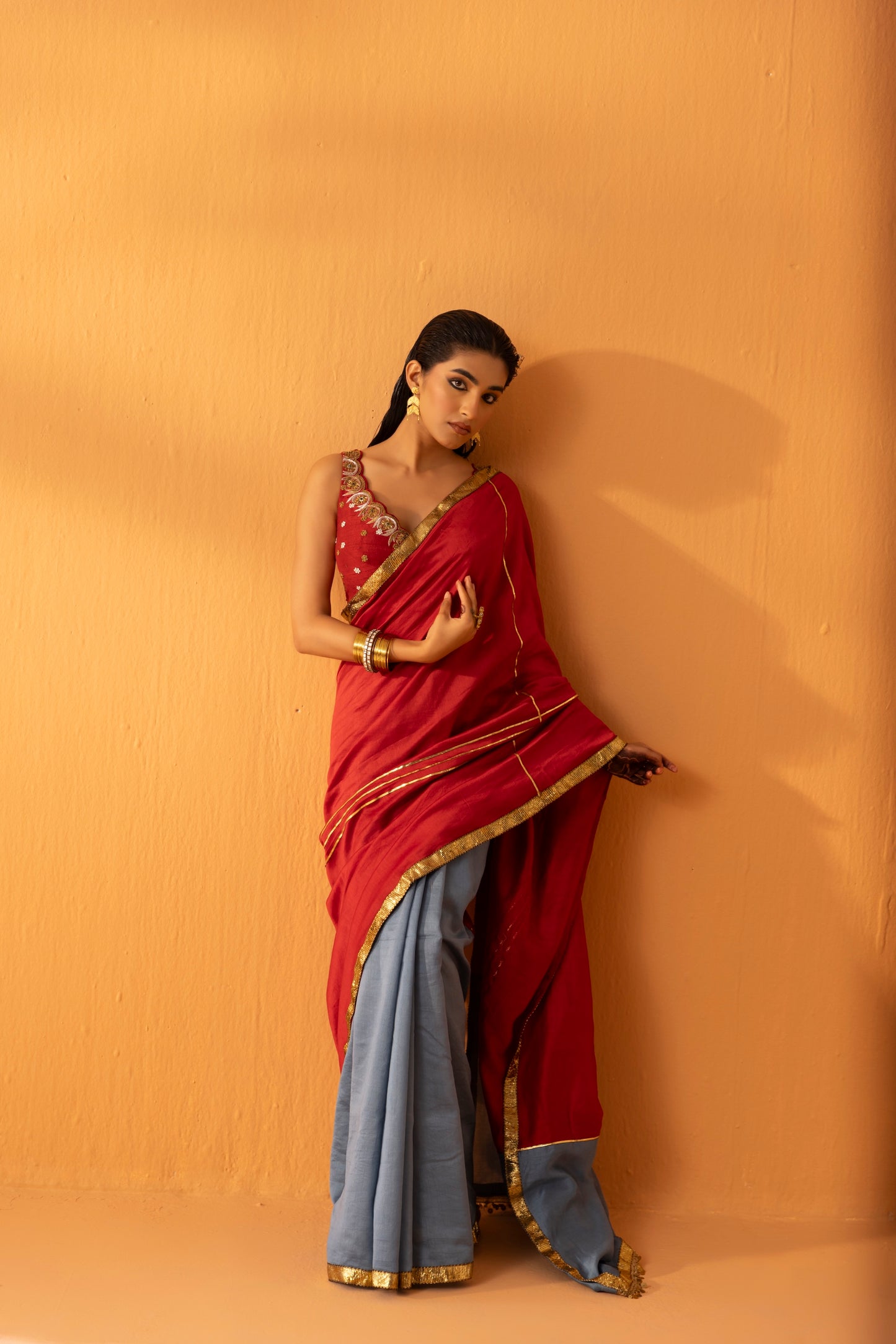 Ruhgul Maroon Embroidered Saree Set