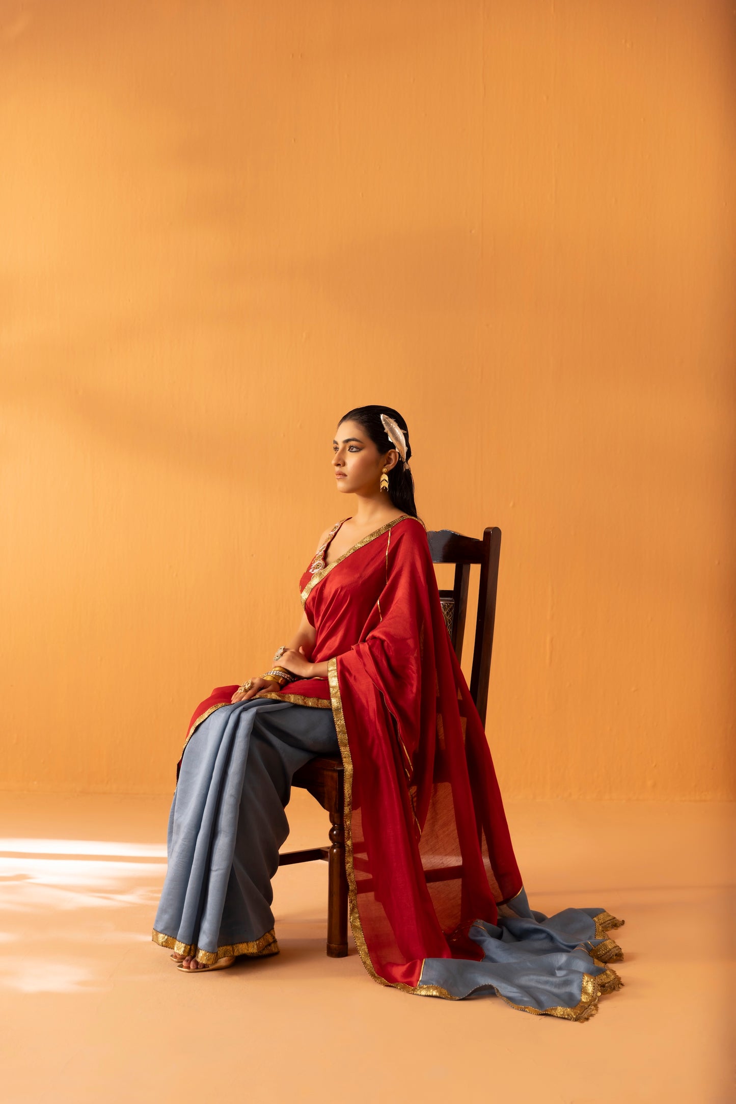 Ruhgul Maroon Embroidered Saree Set