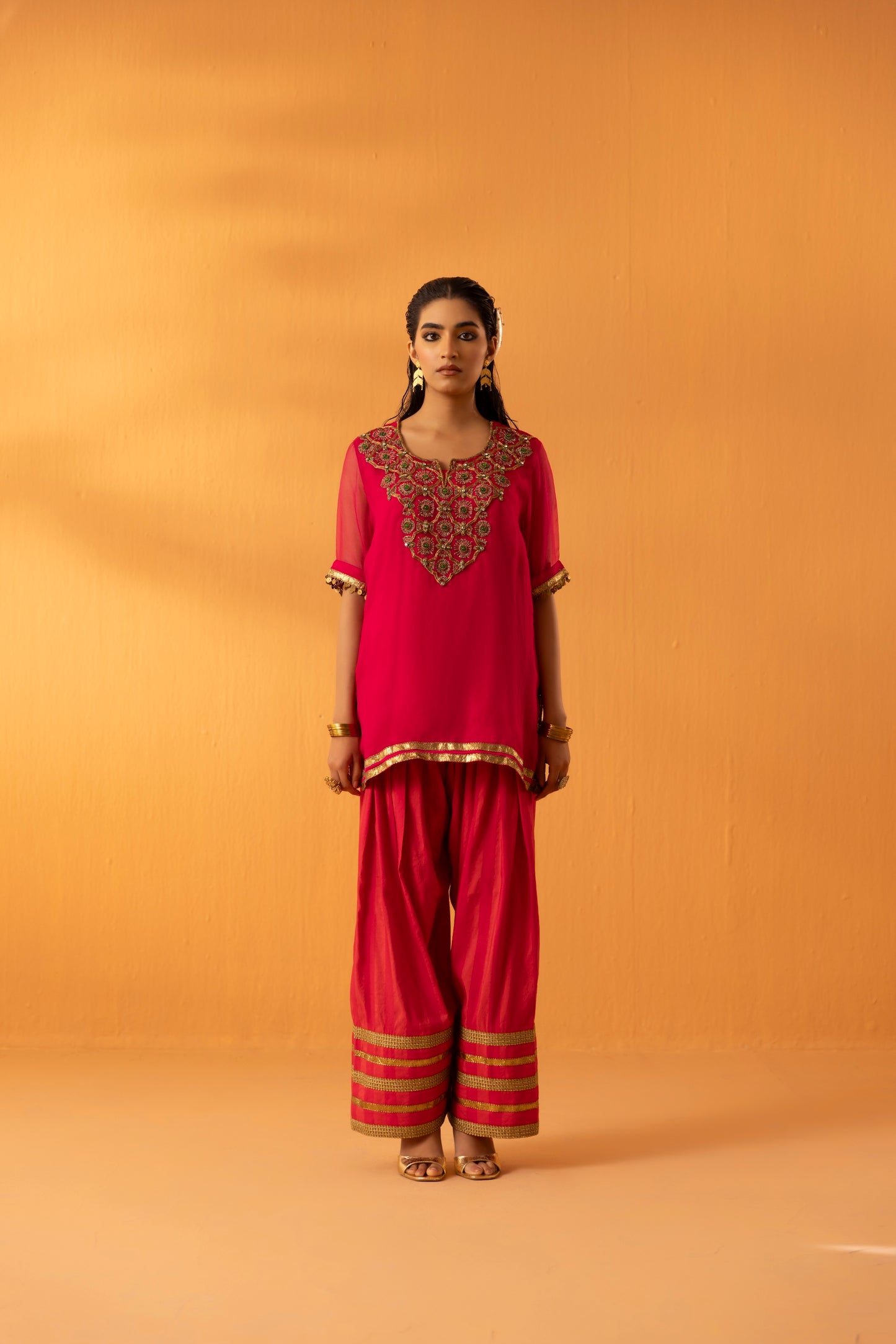Gulkaar Fuschia Pink Embroidered Kurta Set