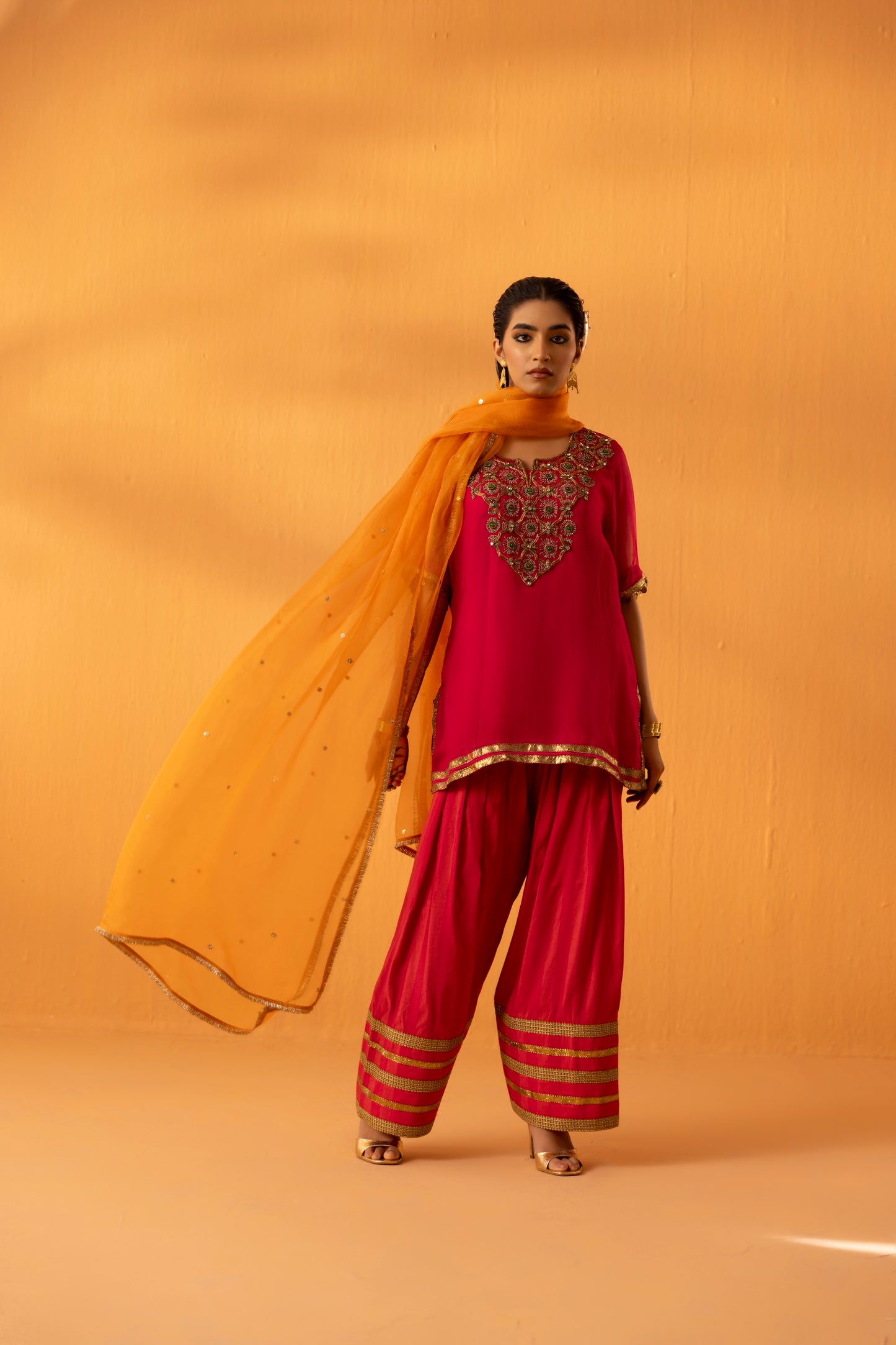 Gulkaar Fuschia Pink Embroidered Kurta Set