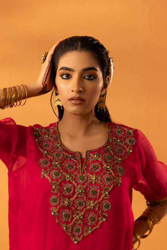 Gulkaar Fuschia Pink Embroidered Kurta Set