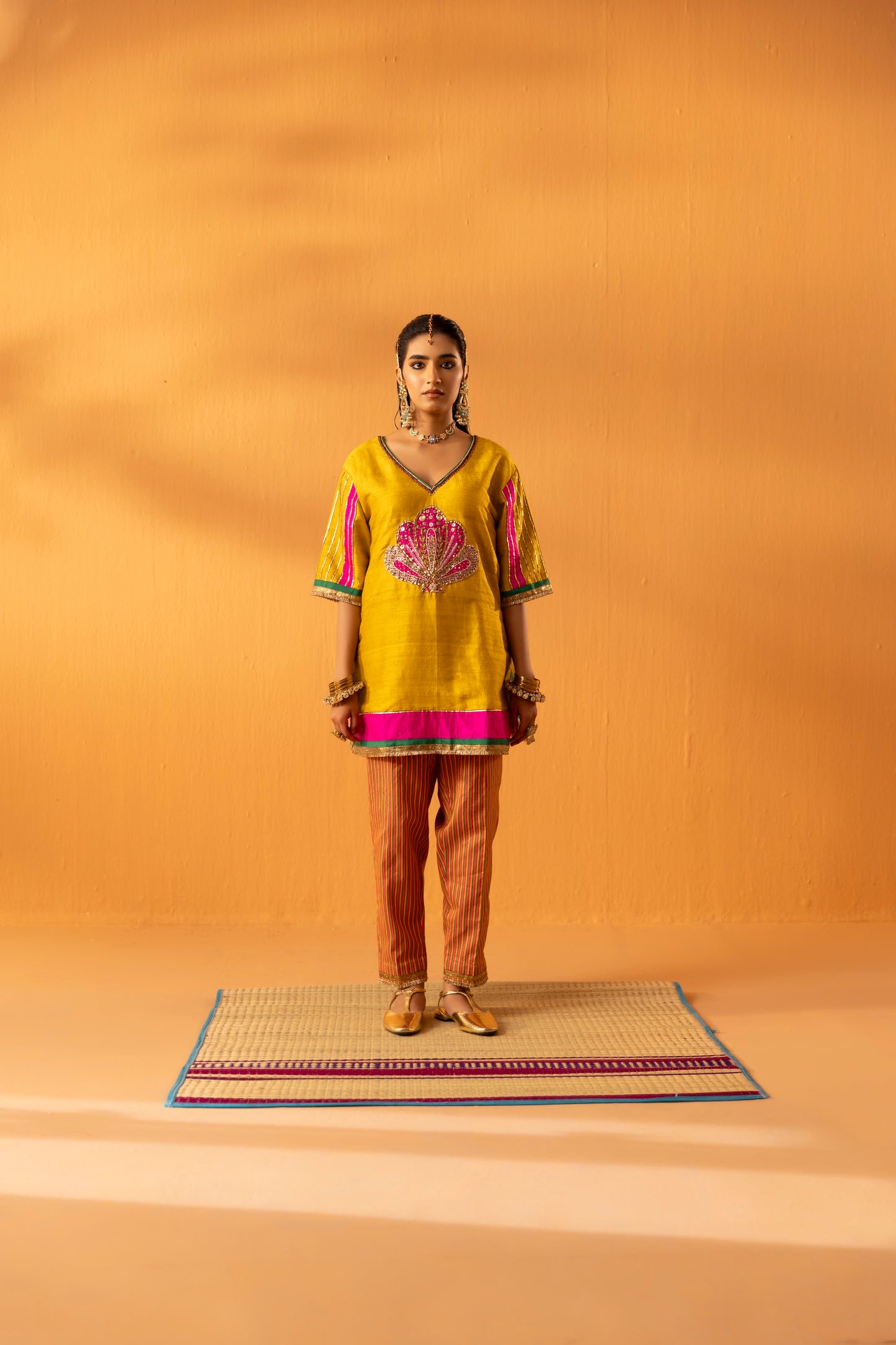 Aabha Mustard Yellow Silk Embroidered Kurta Set