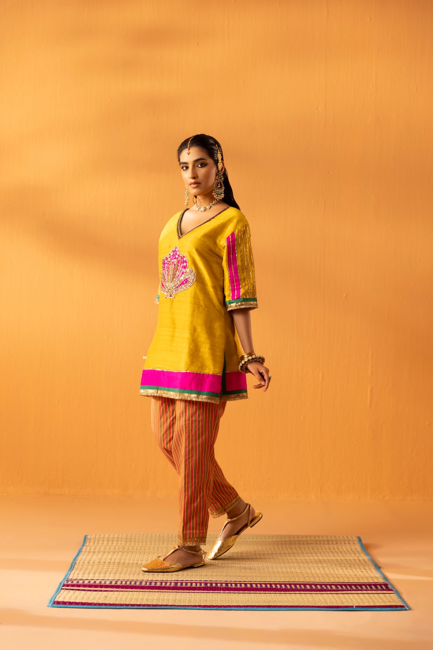 Aabha Mustard Yellow Silk Embroidered Kurta Set