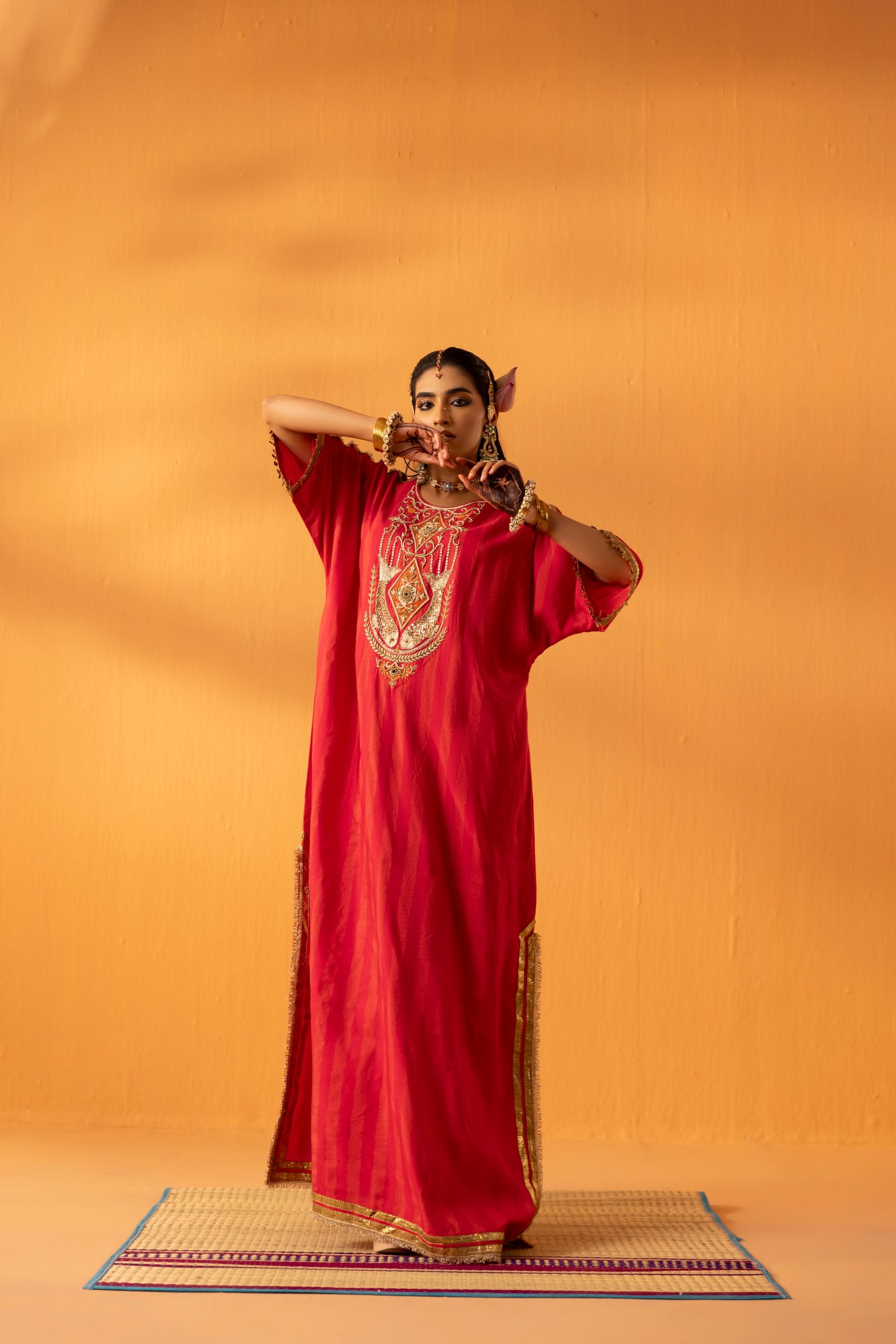 Neeranjali Fuschia Pink Embroidered Silk Kaftan