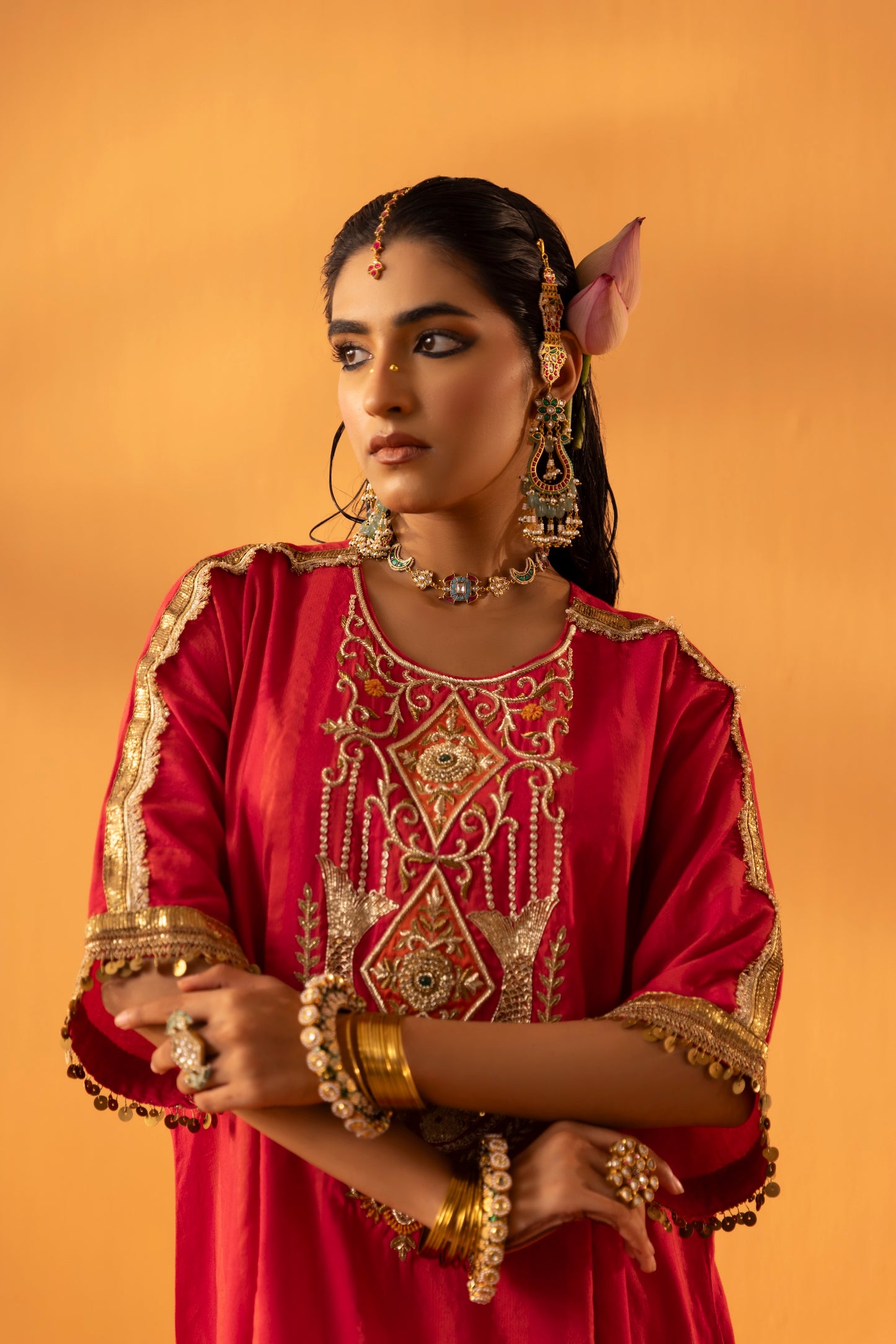 Neeranjali Fuschia Pink Embroidered Silk Kaftan