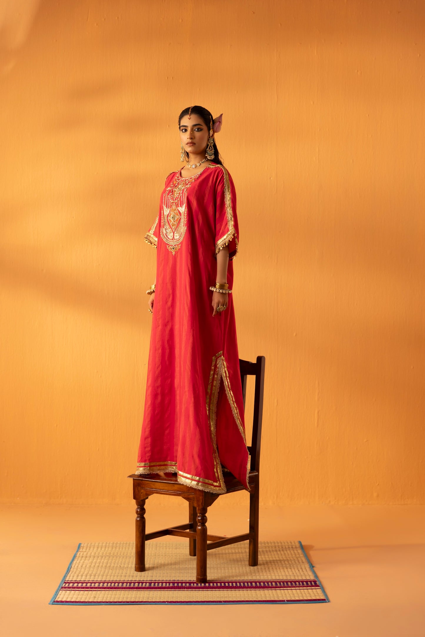 Neeranjali Fuschia Pink Embroidered Silk Kaftan