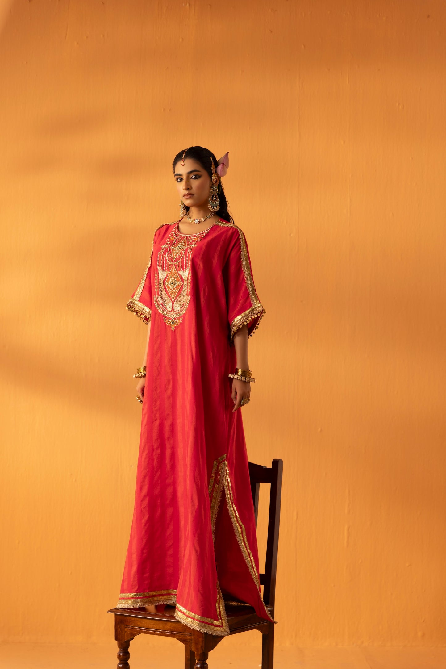 Neeranjali Fuschia Pink Embroidered Silk Kaftan