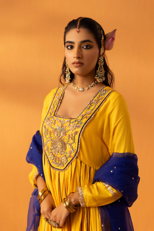 Amaltas Yellow Embroidered Anarkali Set