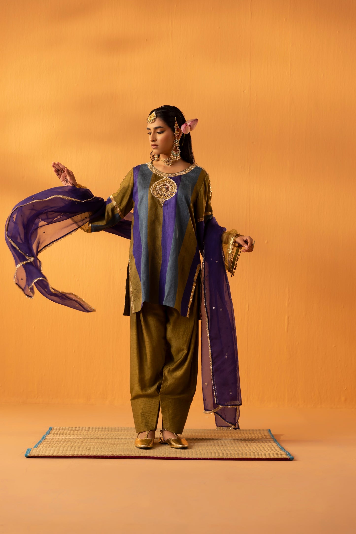 Rangpankh Olive Silk Embroidered Kurta Set