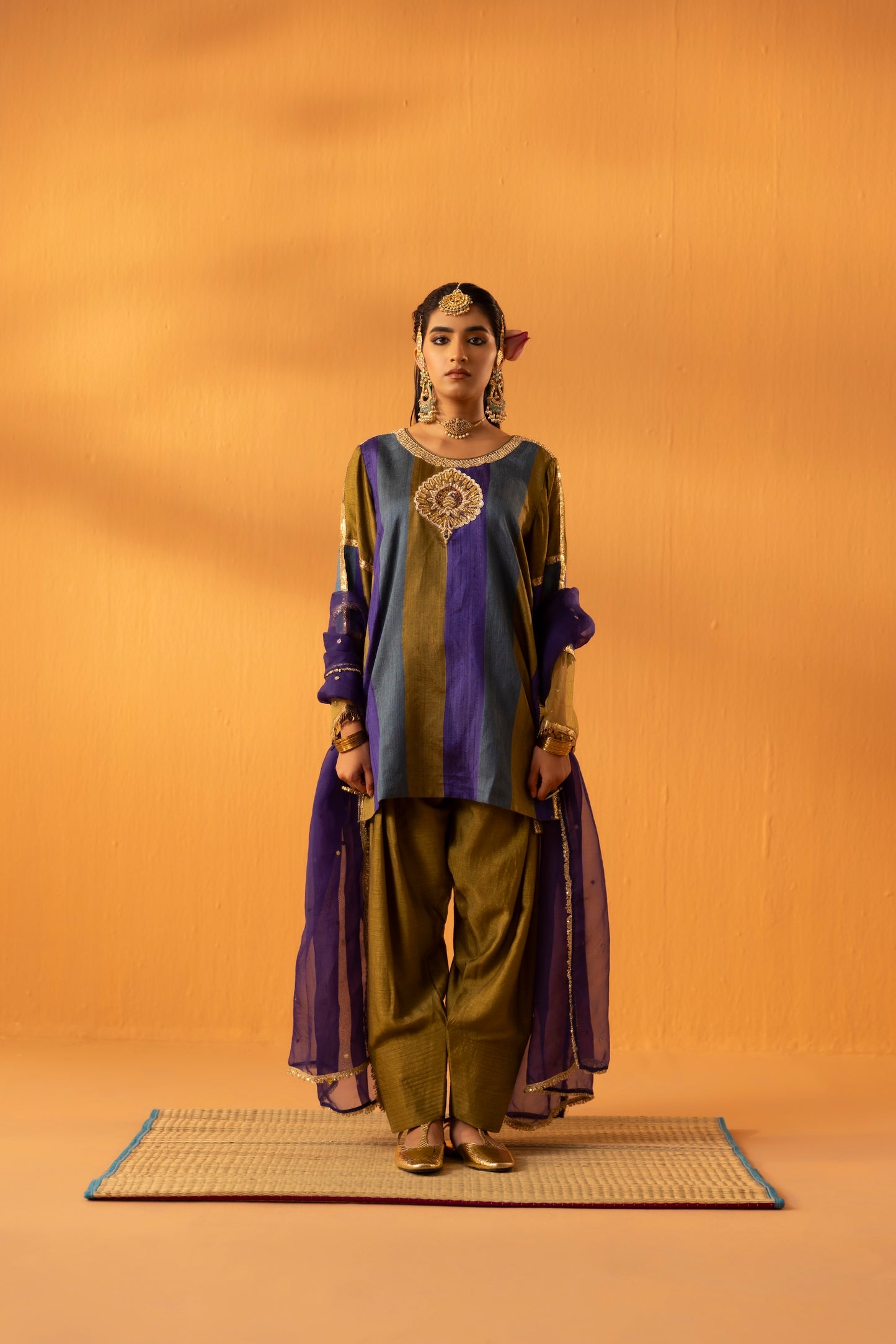 Rangpankh Olive Silk Embroidered Kurta Set