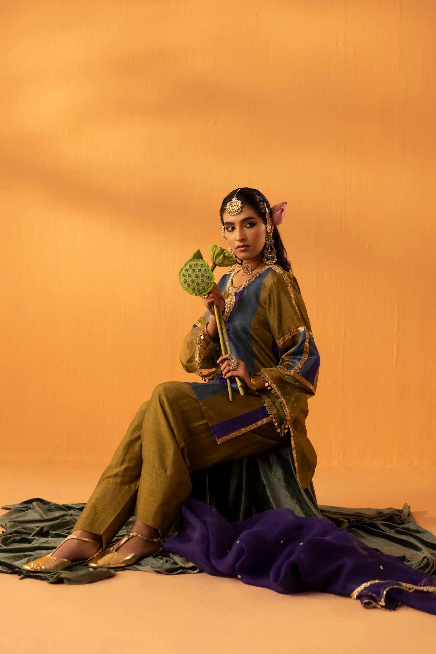 Rangpankh Olive Silk Embroidered Kurta Set