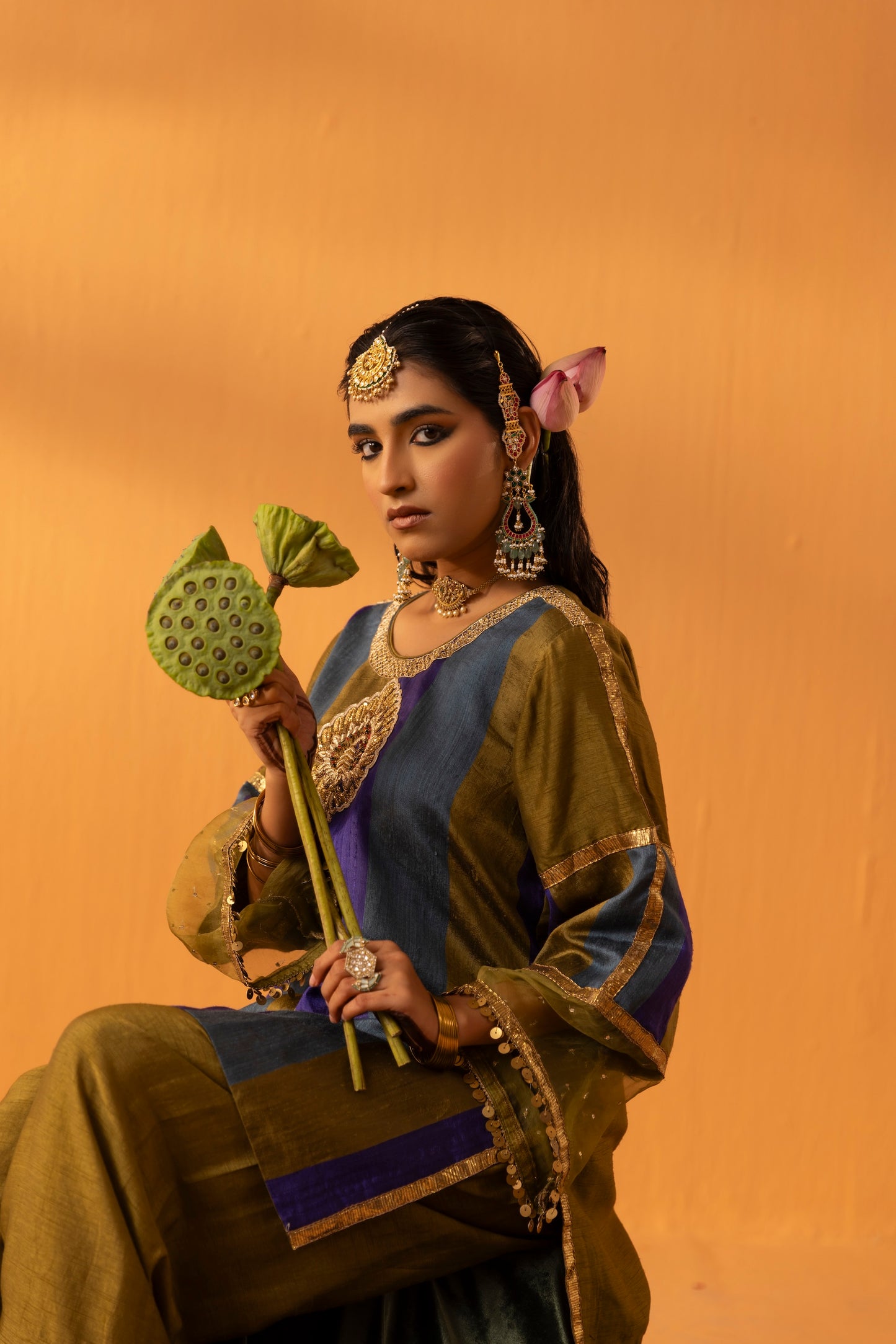 Rangpankh Olive Silk Embroidered Kurta Set